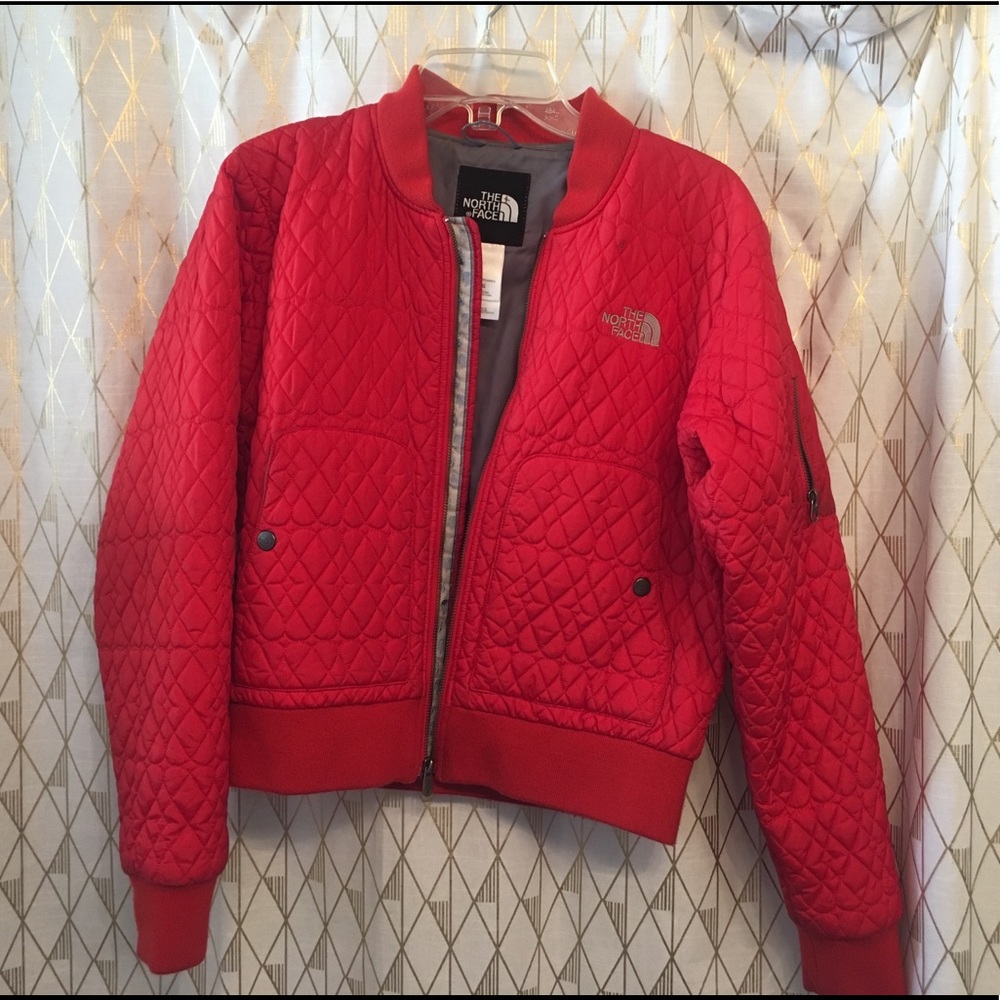 Red North Face quilted jacket
